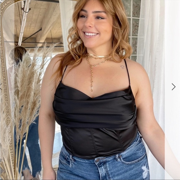 New Black Bustier Style Satin Crop Top with CrissCross adjustable straps NWOT - Picture 7 of 8